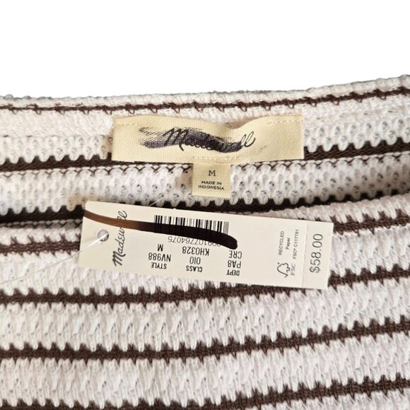 Madewell Textured Stripe Boxy Knit Top Cream Brown Size Medium - Picture 3 of 6